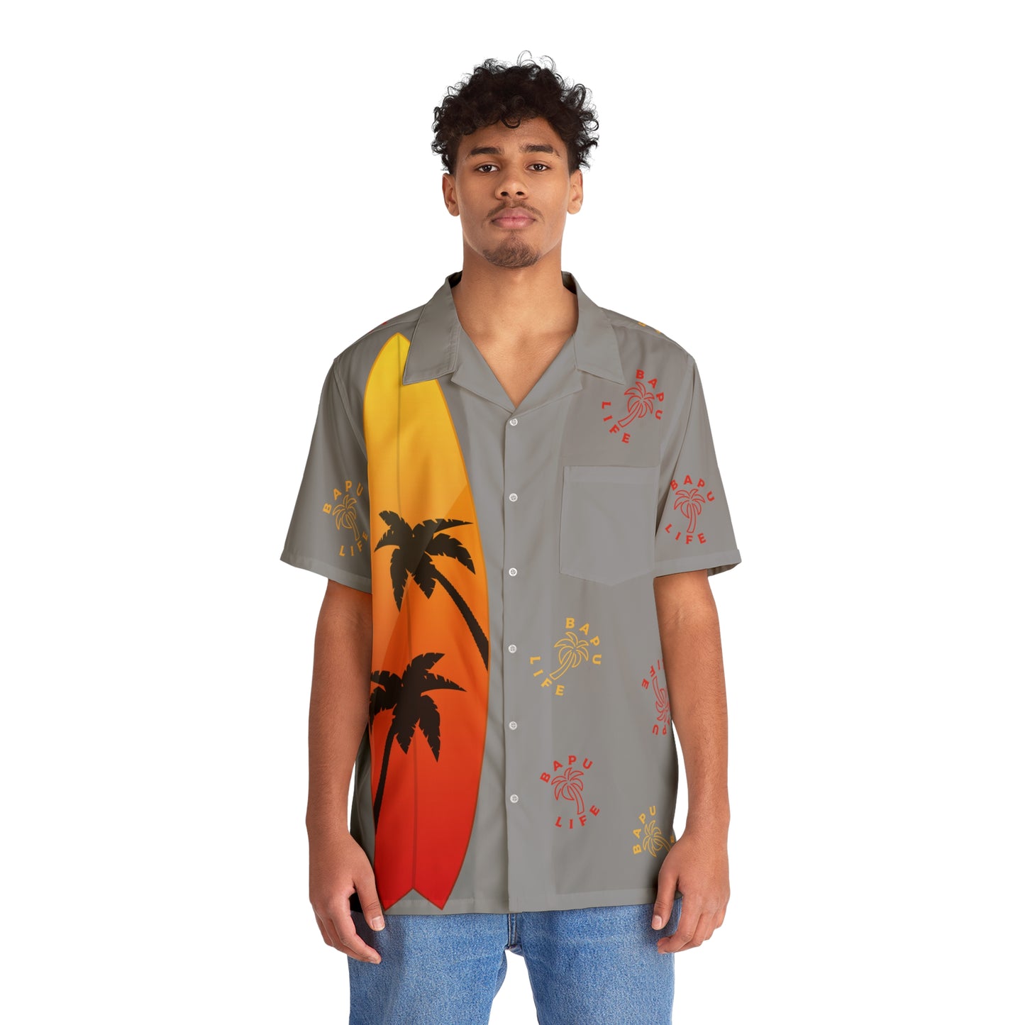Surfing Sunset Hawaiian Shirt - gray